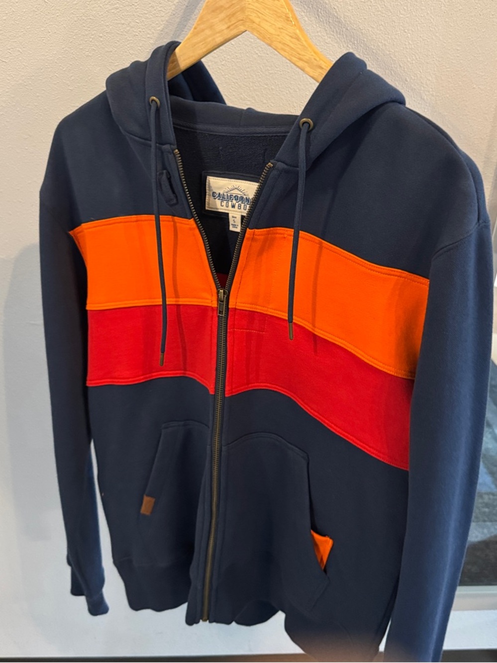 Men’s California Cowboy PCH Navy Zip Hoodie with Orange and Red Stripes